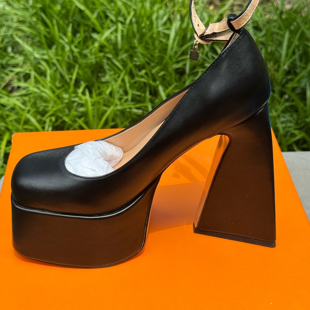 Black Heels/Pumps/Wedge Heel with wrap around ankle strap